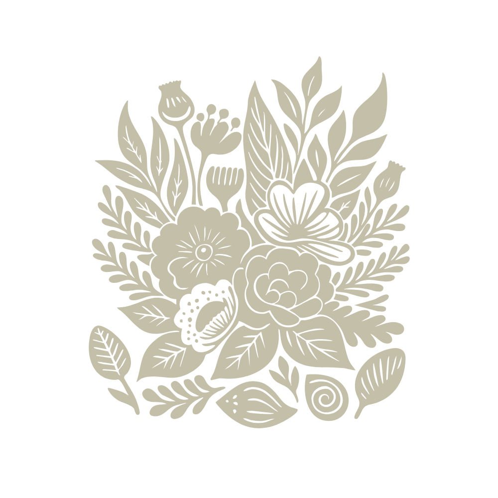 Decorative floral pattern in beige on a white background